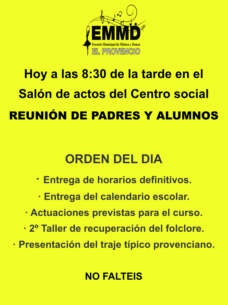 Reunión para madres y padres de alumnos de la Escuela Municipal de Música y Danza