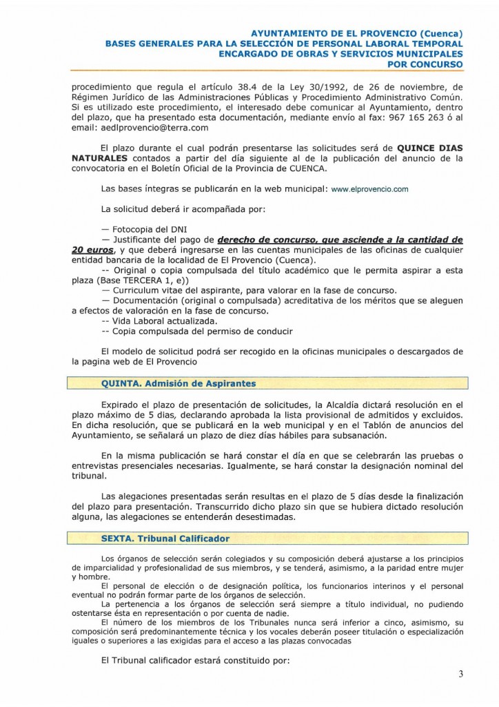Aprobada la lista provisional de admitidos y excluidos del concurso para la selección de un encargado de obras y servicios municipales