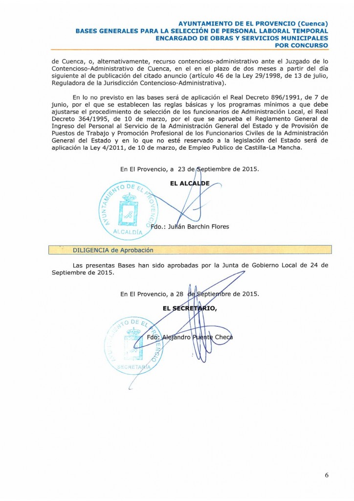 Bases para la selección de un encargado de obras y servicios municipales