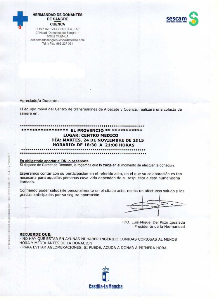 Mañana martes día 24, se realizará una colecta de sangre en nuestro Centro Médico