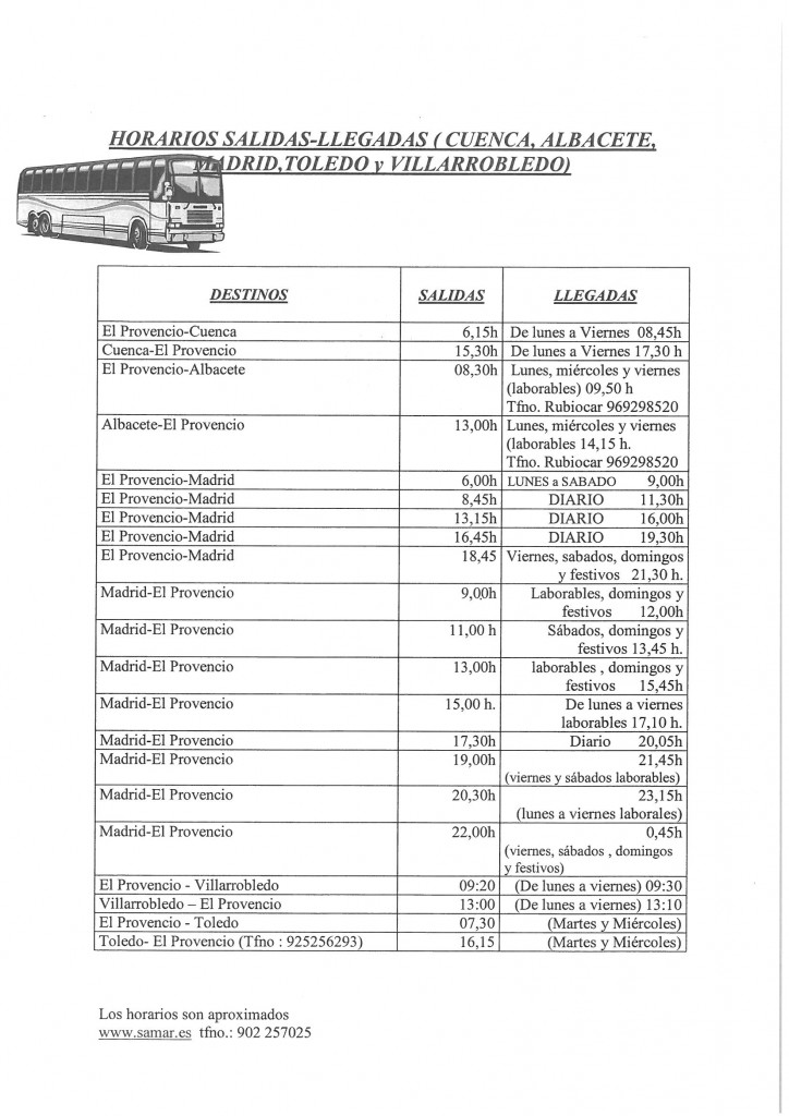 Nuevos horarios de autobuses (actualizados a 19/01/2016)