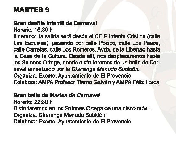 Mañana martes día 9, gran desfile infantil y baile de Carnaval