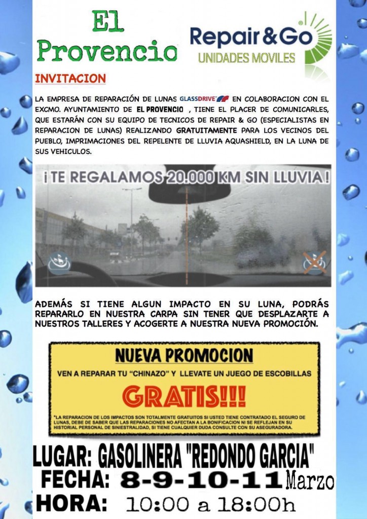 Imprimación de repelente de lluvia gratuita en GASOLINERA REDONDO GARCÍA