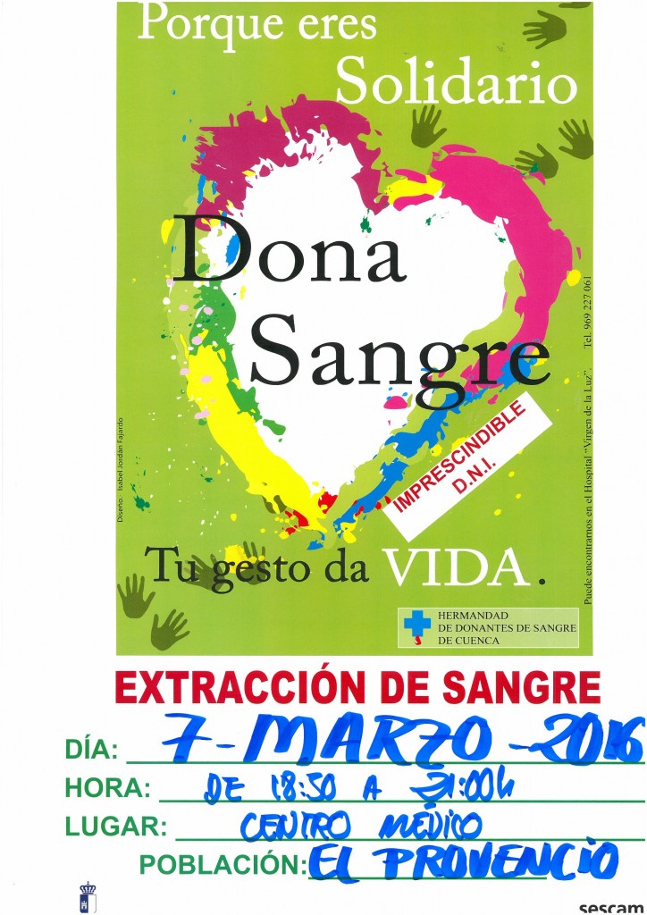 Mañana lunes día 7 de marzo acude a nuestro Centro de Salud y dona sangre