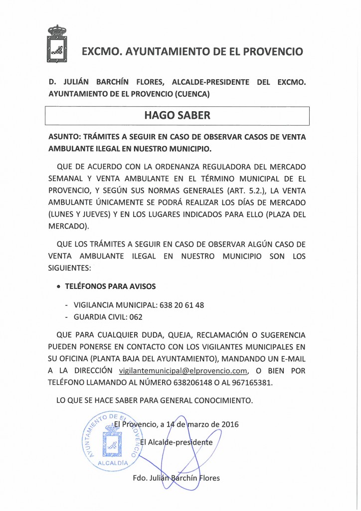 Trámites a seguir en caso de observar casos de venta ambulante ilegal en nuestro municipio