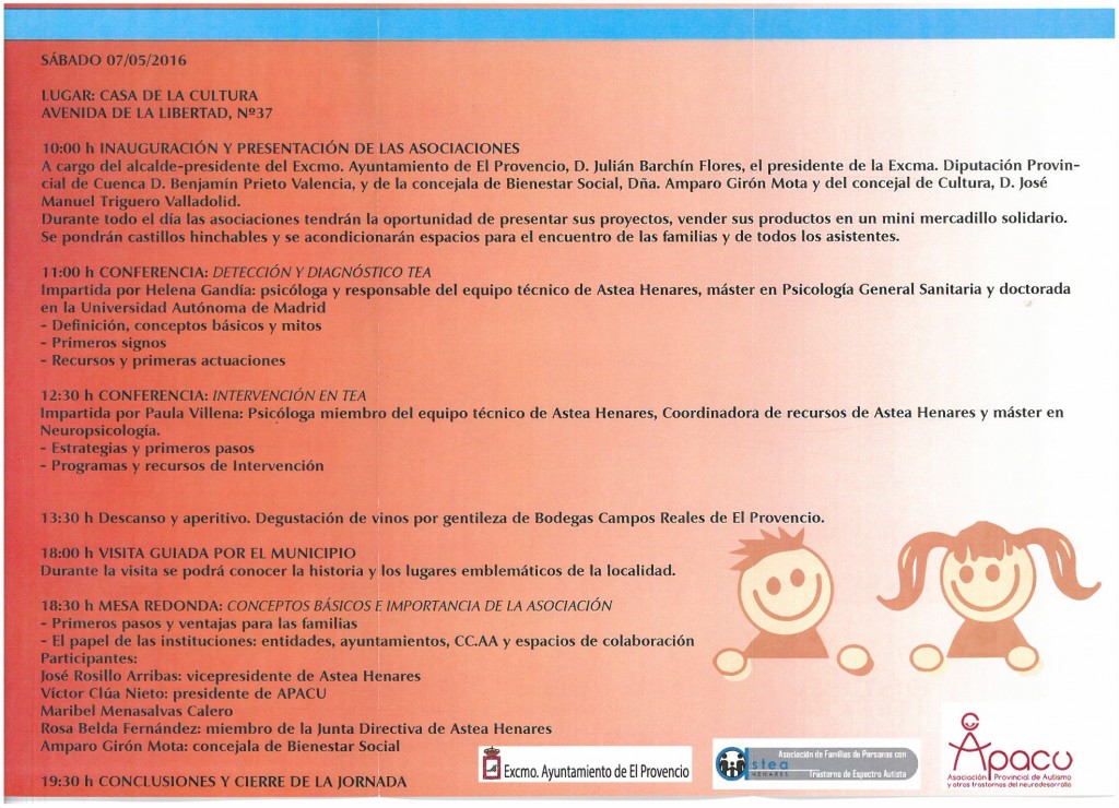 I JORNADAS DE CONOCIMIENTO Y CONCIENCIACIÓN SOBRE TEA (TRASTORNO DEL ESPECTRO AUTISTA)