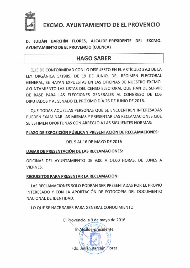 Listas del censo electoral: plazo de exposición pública y presentación de reclamaciones