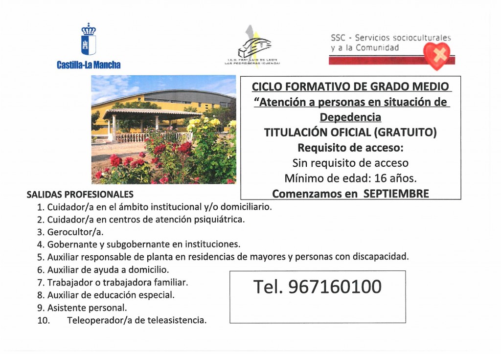 Charla informativa sobre el CICLO FORMATIVO DE GRADO MEDIO «Atención a personas en situación de dependencia»