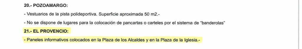 Lugares disponibles para el emplazamiento de propaganda electoral con motivo de las próximas elecciones generales
