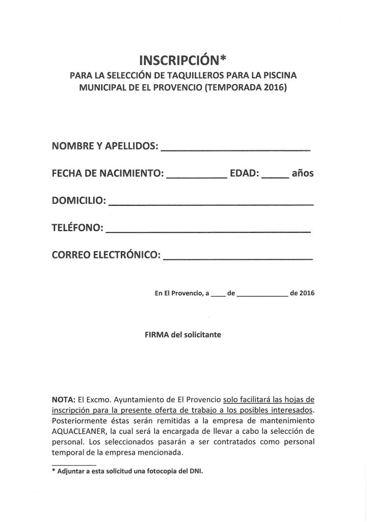 Proceso de selección de los taquilleros de la piscina municipal para la temporada 2016