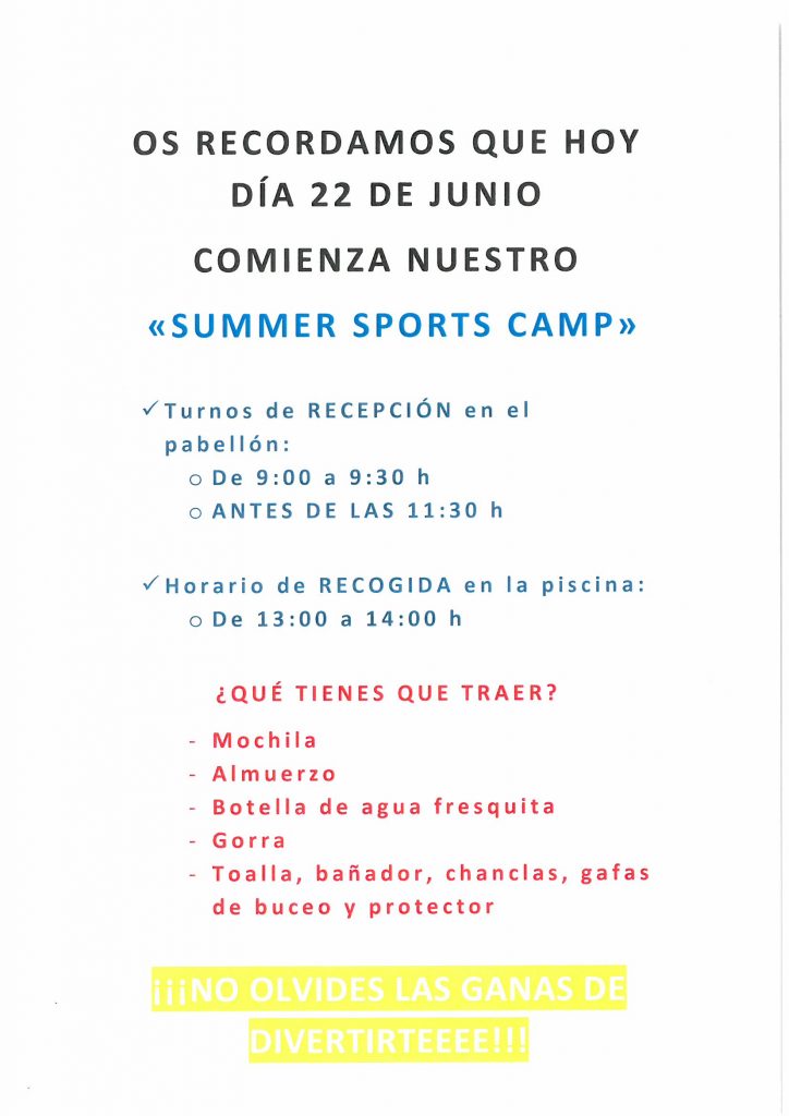 Hoy miércoles día 22 de junio comienza nuestro «SUMMER SPORTS CAMP»