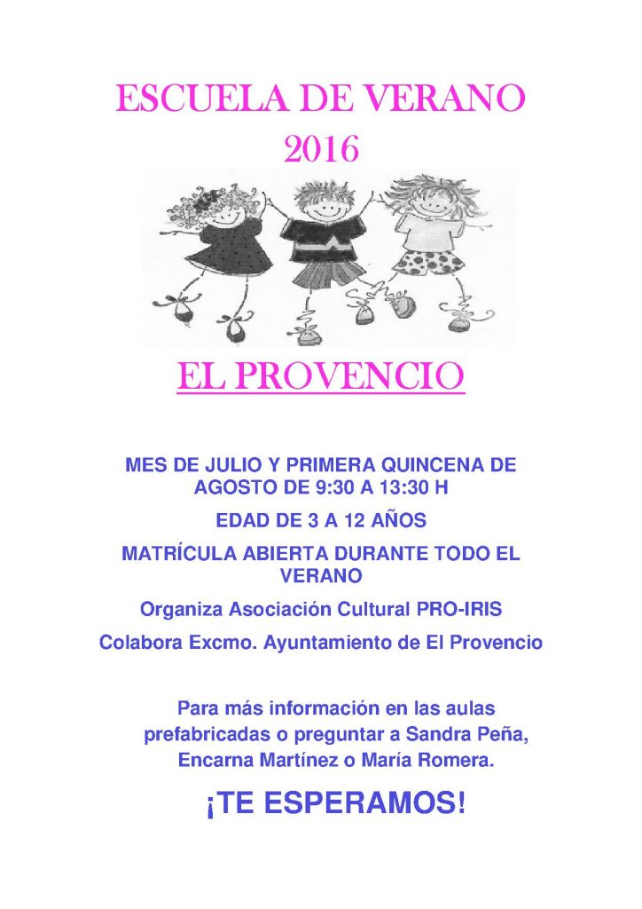 Ya está abierta la matrícula para la ESCUELA DE VERANO 2016