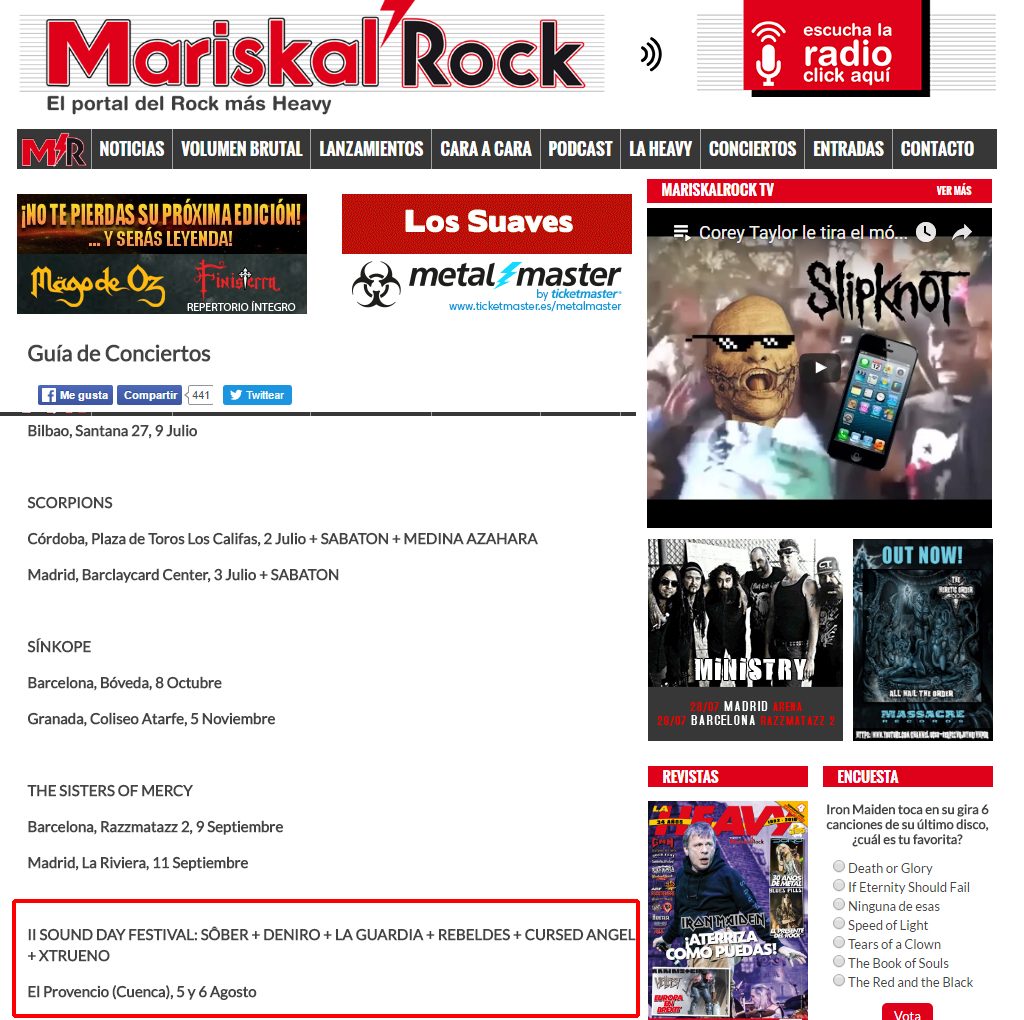 Nuestro II SOUND DAY ya se codea con los grandes en uno de los medios de rock más influyentes del país