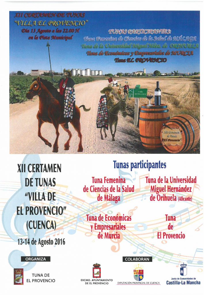 Programa de mano del XII CERTAMEN NACIONAL DE TUNAS VILLA DE EL PROVENCIO