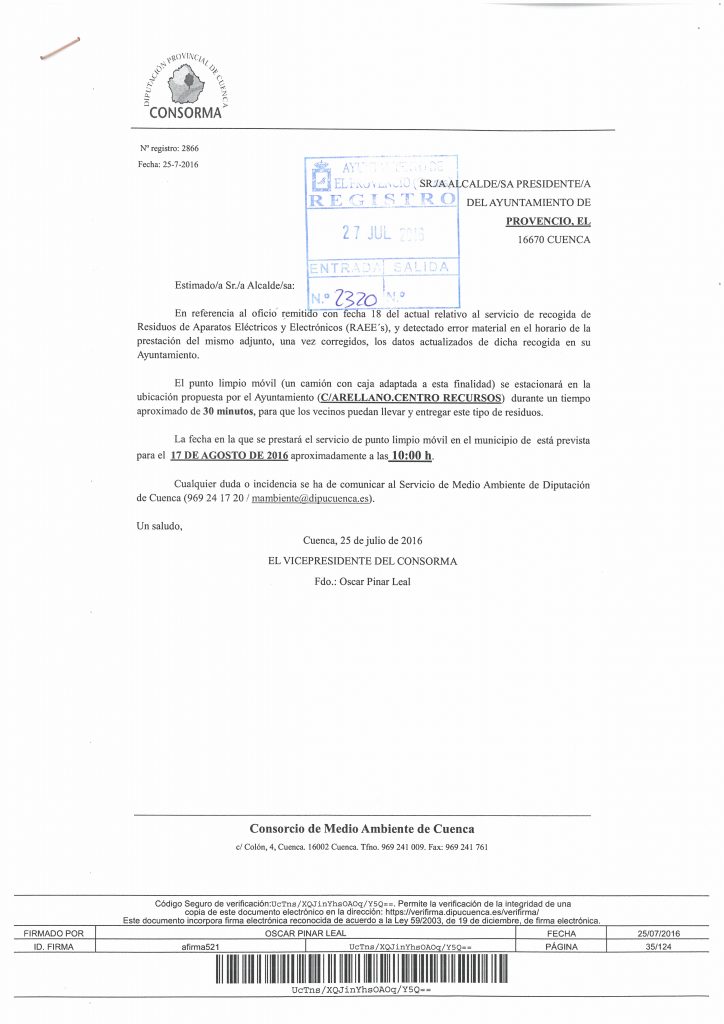 Mañana miércoles día 17 de agosto un punto limpio móvil se encontrará estacionado en el Centro de Recursos Compartidos en horario de 10:00 a 10:30 horas