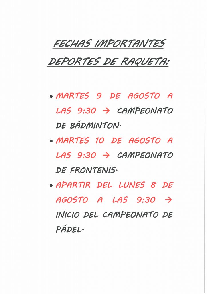 Información sobre las competiciones de raqueta de esta Feria y fiestas 2016