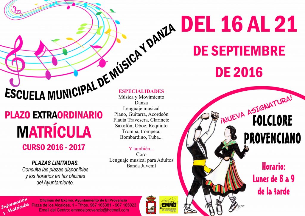 Abierto el plazo extraordinario de matrícula de la Escuela Municipal de Música y Danza desde el 16 hasta el 21 de septiembre