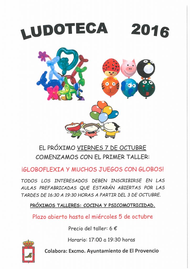 El próximo viernes día 7 de octubre la ludoteca oferta un taller de GLOBOFLEXIA