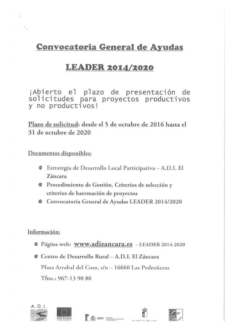 Información sobre la CONVOCATORIA GENERAL DE AYUDAS LEADER 2014/2020