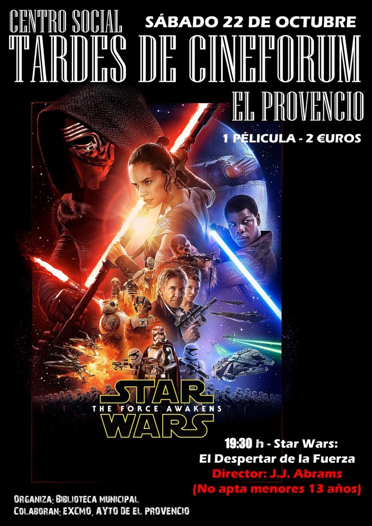 Mañana sábado día 22 de octubre continuamos con nuestras TARDES DE CINEFÓRUM