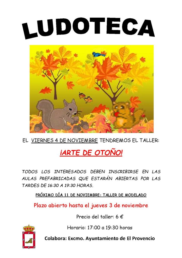 El próximo viernes día 4 de noviembre la ludoteca oferta el taller ARTE DE OTOÑO