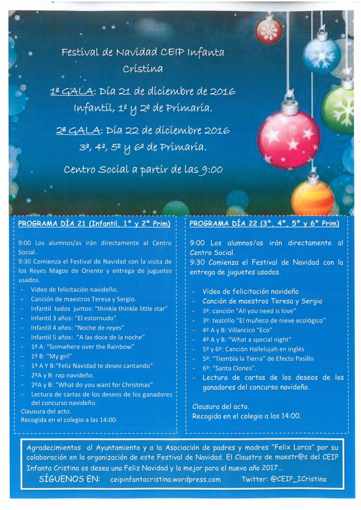 Programación para el miércoles día 21 y jueves día 22 de diciembre