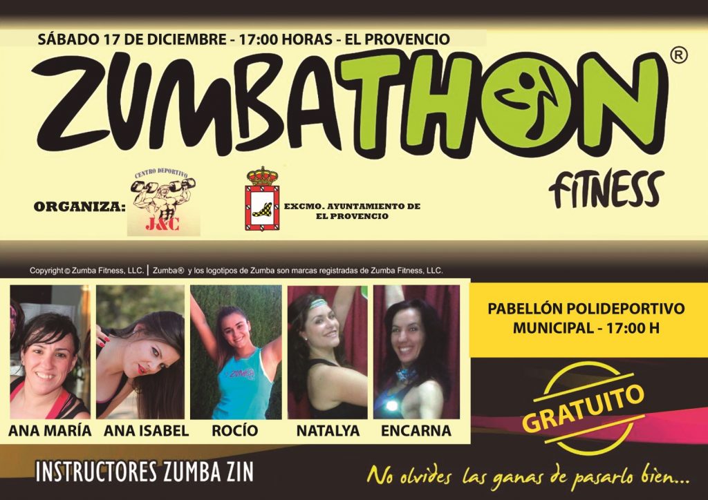 El próximo sábado día 17 de diciembre, «ZUMBATHON FITNESS» en nuestro pabellón municipal de deportes