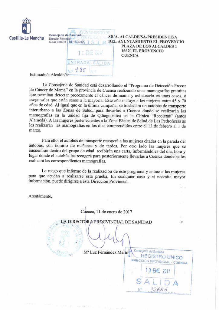 Realización del PROGRAMA DE DETECCIÓN PRECOZ DE CÁNCER DE MAMA