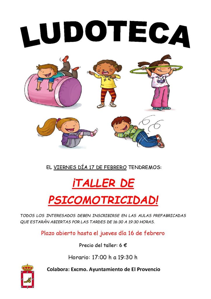 El próximo viernes día 17 de febrero la ludoteca oferta el «TALLER DE PSICOMOTRICIDAD»