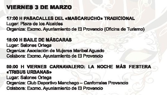 Programación de Carnaval para mañana viernes día 3 de marzo
