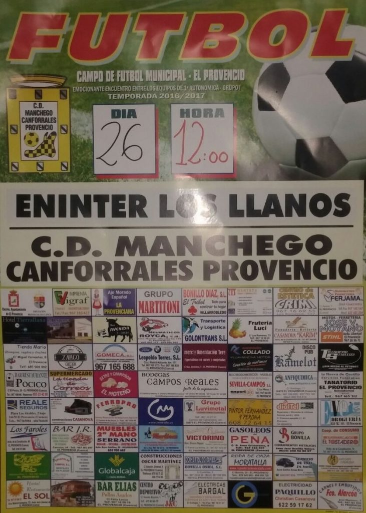 El próximo domingo día 26, a las 12:00 horas, fútbol ENINTER LOS LLANOS – CD MANCHEGO-CANFORRALES PROVENCIO