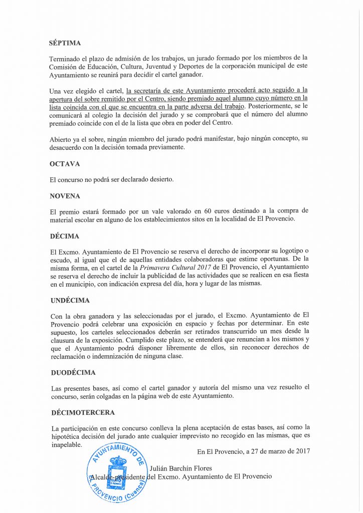 Bases del concurso infantil para la elección del cartel anunciador de la «II PRIMAVERA CULTURAL 2017»