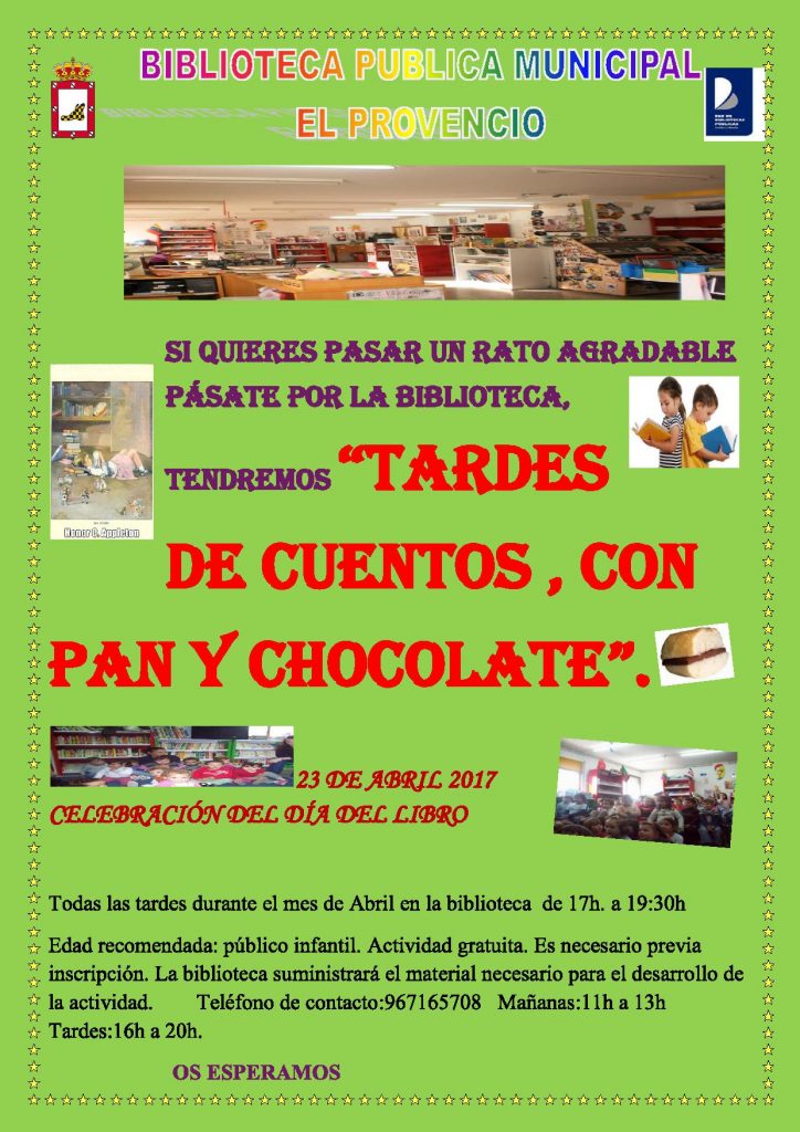 Nuestra biblioteca pública municipal presenta «TARDES DE CUENTOS, CON PAN Y CHOCOLATE»