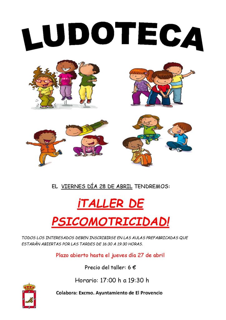 El próximo viernes día 28 de abril la ludoteca oferta un «TALLER DE PSICOMOTRICIDAD»
