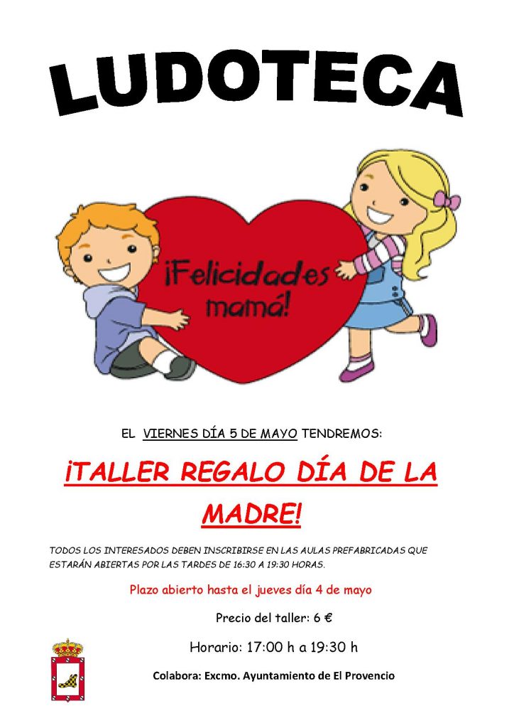 El próximo viernes día 5 de mayo la ludoteca oferta un «TALLER REGALO DÍA DE LA MADRE»