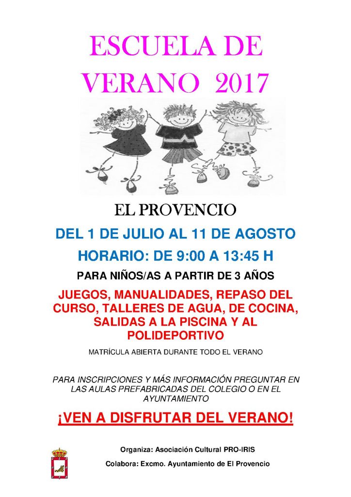 Mañana lunes día 5 de junio se abre la matrícula para la ESCUELA DE VERANO 2017