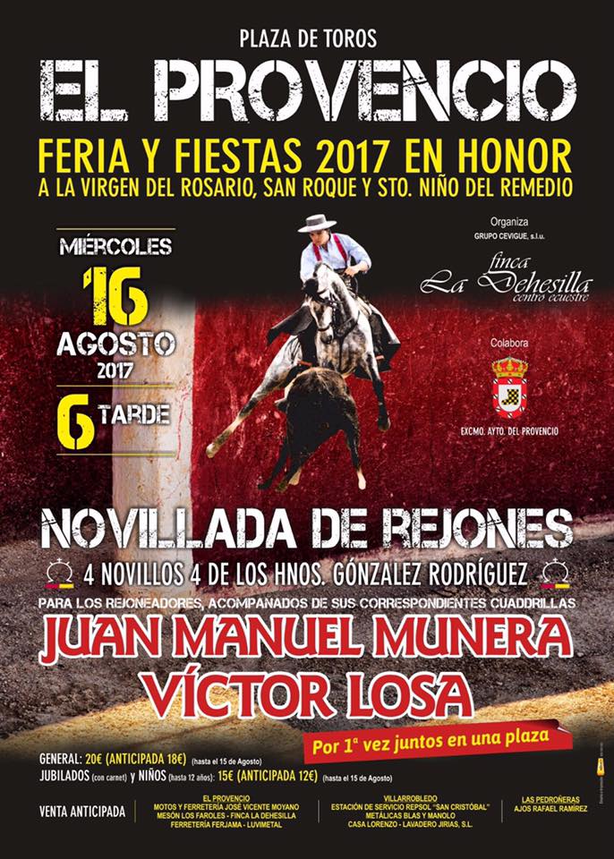 El miércoles día 16 de agosto, NOVILLADA DE REJONES en El Provencio