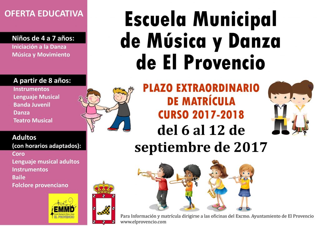 Se abre el plazo extraordinario de matrícula de la Escuela Municipal de Música y Danza desde el 6 hasta el 12 de septiembre