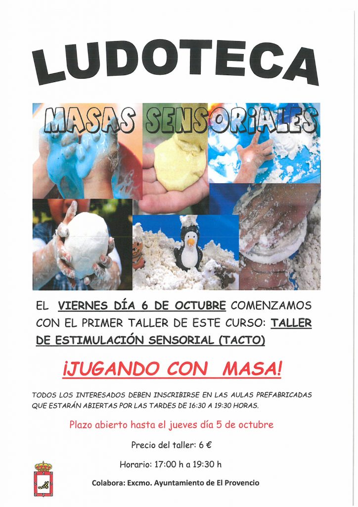 El próximo viernes día 6 de octubre la ludoteca oferta el taller «JUGANDO CON MASA»