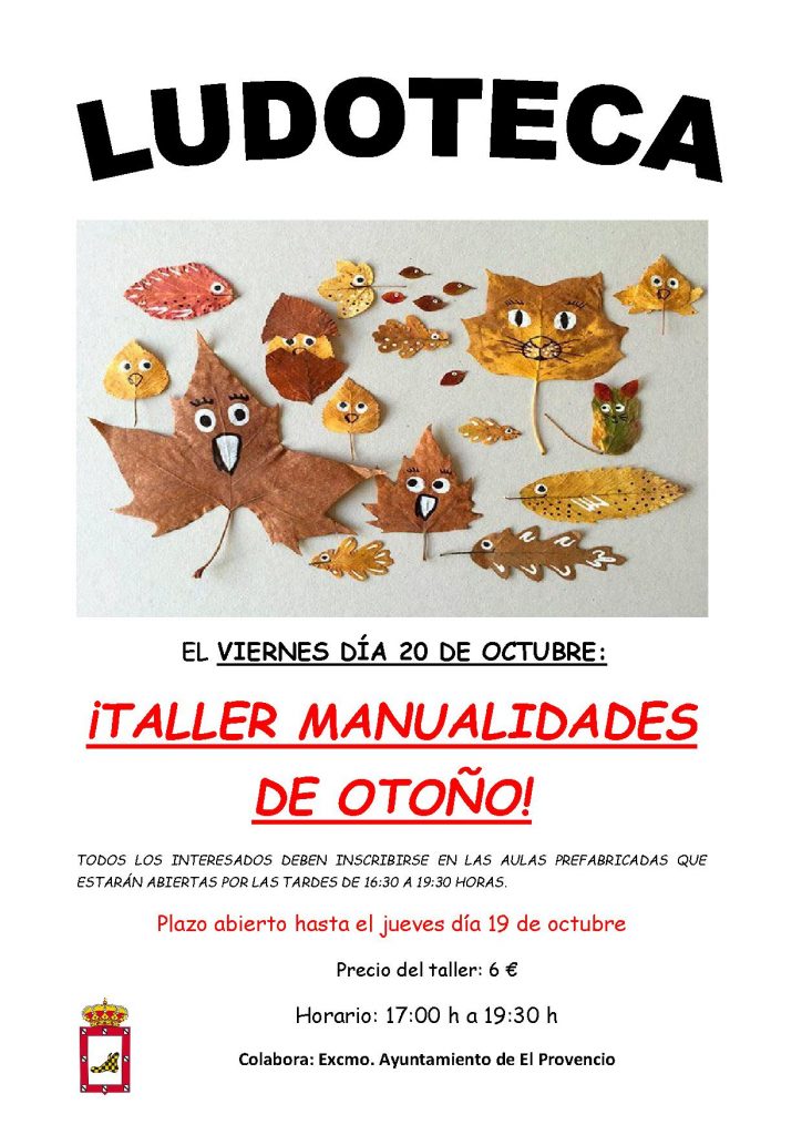 El próximo viernes día 20 de octubre la ludoteca oferta el taller «MANUALIDADES DE OTOÑO»