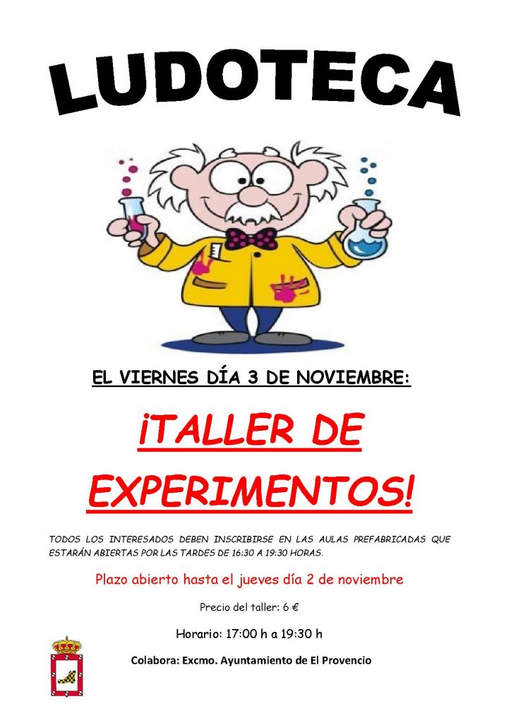 El próximo viernes día 3 de noviembre la ludoteca oferta el «TALLER DE EXPERIMENTOS»