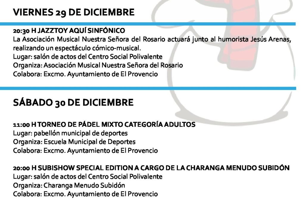 Programación navideña para los días 29 y 30 de diciembre