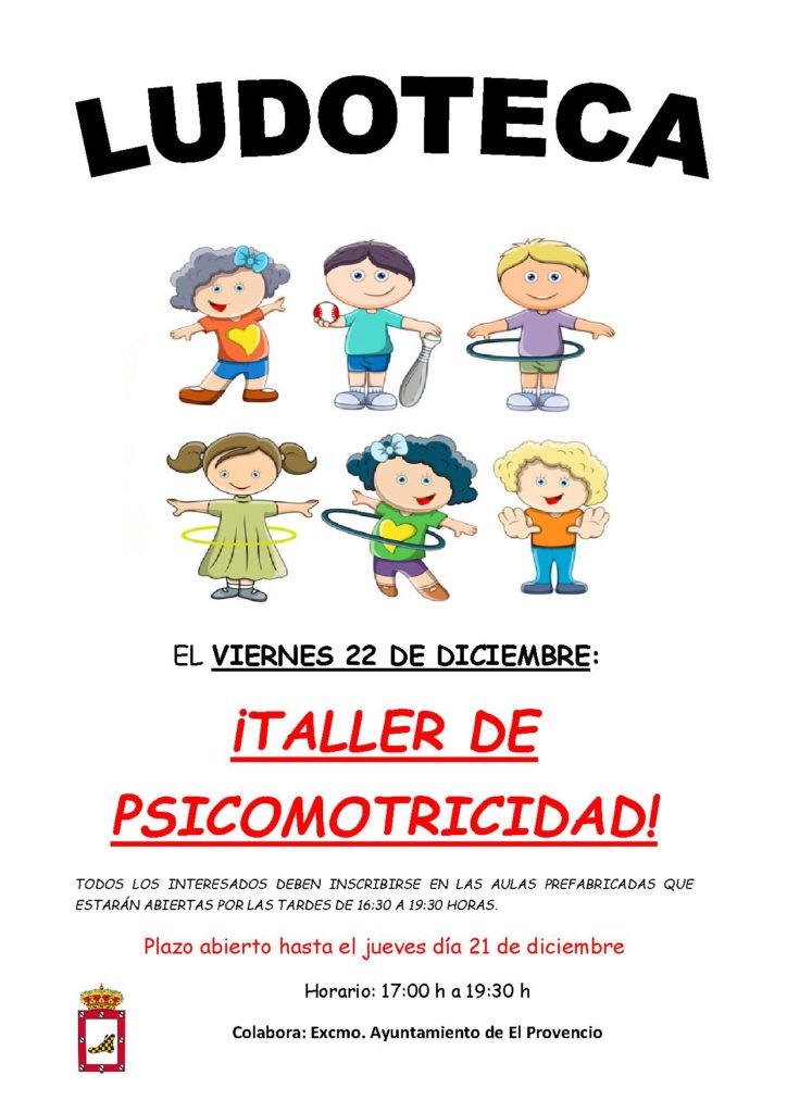 El próximo viernes día 22 de diciembre la ludoteca oferta el «TALLER DE PSICOMOTRICIDAD»