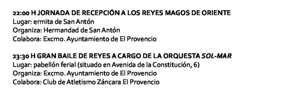 Programación navideña para el día 5 de enero de 2018