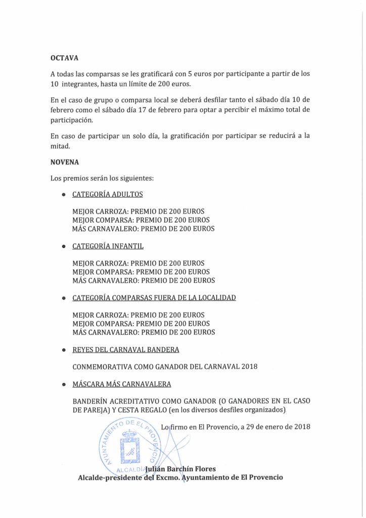 Bases del concurso de desfile de CARNAVAL 2018