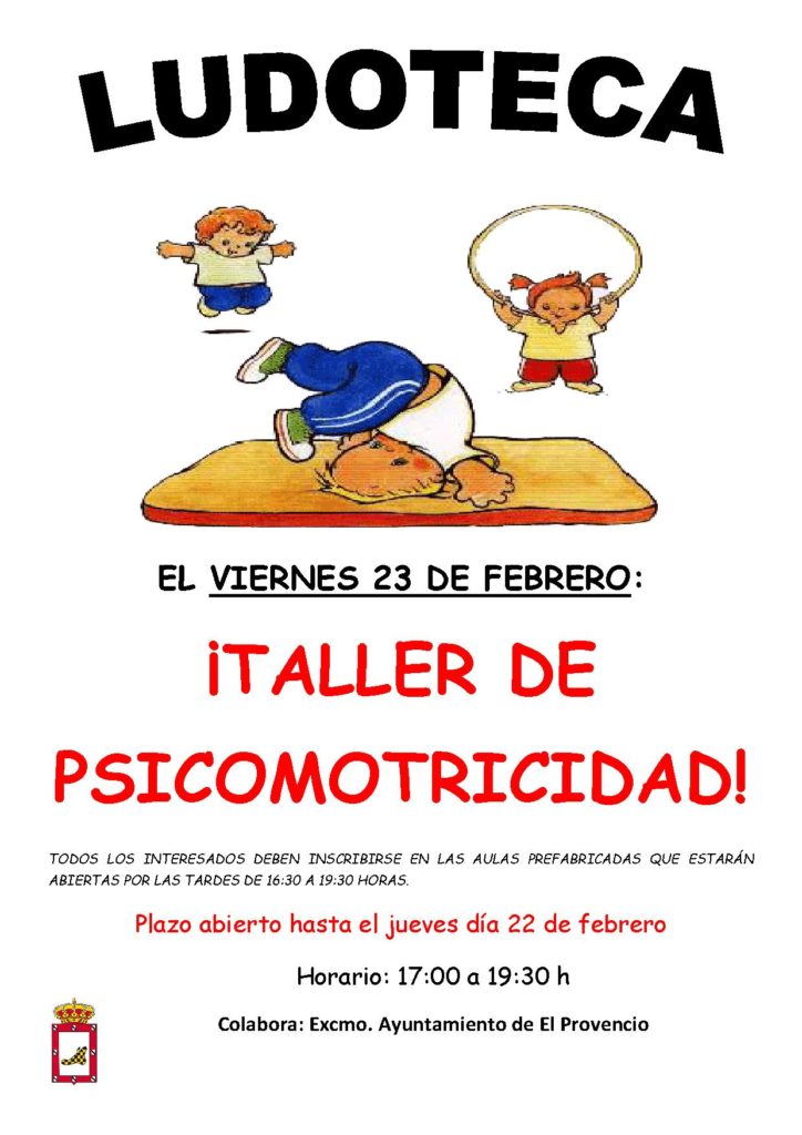 El próximo viernes día 23 de febrero la ludoteca oferta el «TALLER DE PSICOMOTRICIDAD»