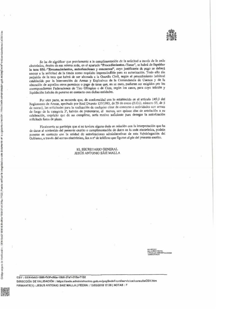 A quién dirigir las solicitudes de autorizaciones administrativas de «concursos de tiro en campos de tiro eventual» (tiradas)