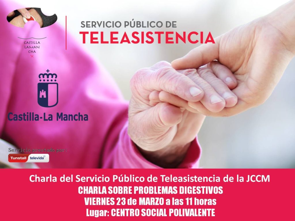 El próximo viernes día 23 de marzo, charla dirigida a los usuarios del servicio de Teleasistencia y personas mayores sobre «Problemas digestivos»
