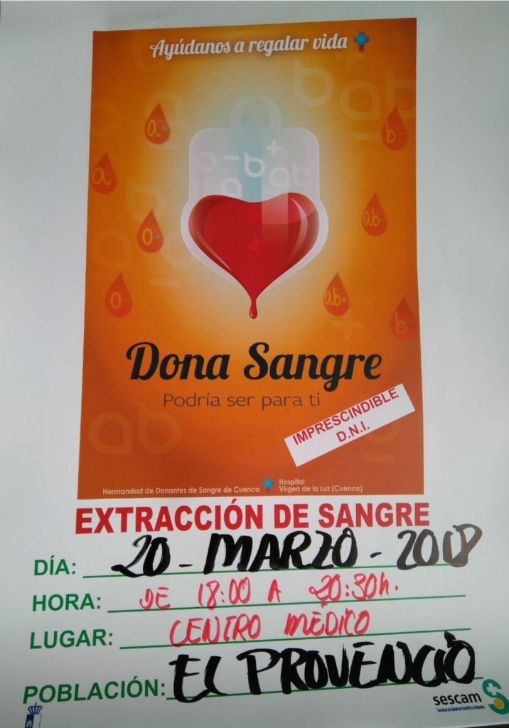 El martes día 20 de marzo acude a nuestro Centro de Salud y dona sangre