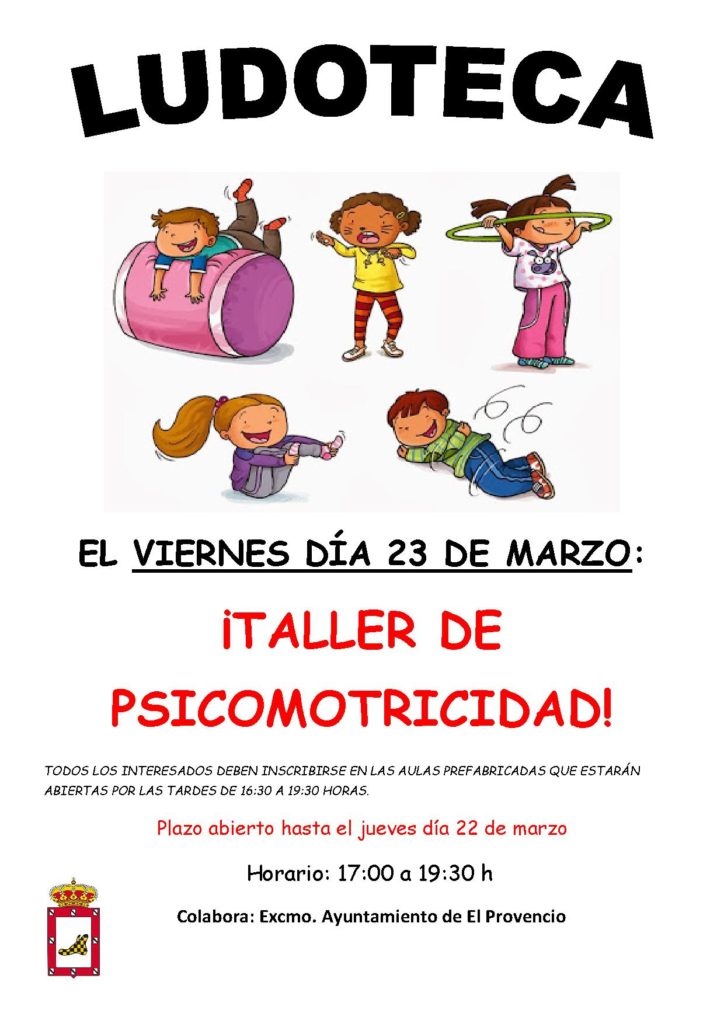 El próximo viernes día 23 de marzo la ludoteca oferta el «TALLER DE PSICOMOTRICIDAD»